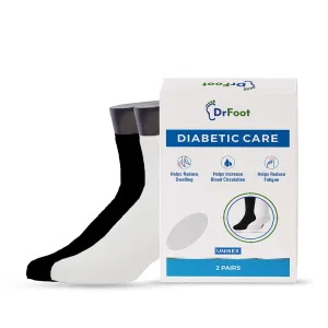 Dr Foot Diabetic&Arthritis Socks|Anti-Microbial&Anti-Odour Socks|Ultra-Soft Cushioned Sole|Prevents Injuries&Blisters|Premium Combed Cotton|Unisex,Free Size|2 Pairs (Black,White),Ankle length