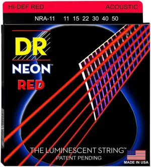 DR Handmade Strings NRA-11 Neon Red Coated Acoustic Guitar Strings - Custom Light (11-50)