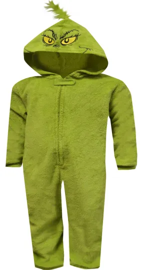 Dr. Seuss Kids Grinch Hooded One Piece Pajama