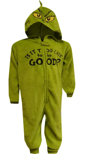 Dr. Seuss Kids Grinch Too Late Hooded One Piece Pajama