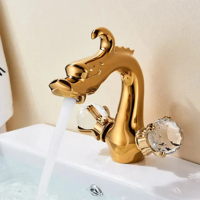 Dragon Carved Basin Faucet Sink Faucet Dual Handle Bathroom Mixer Tap