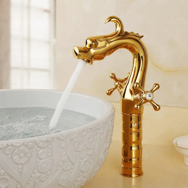 Dragon Carved Basin Faucet Sink Faucet Dual Handle Bathroom Mixer Tap