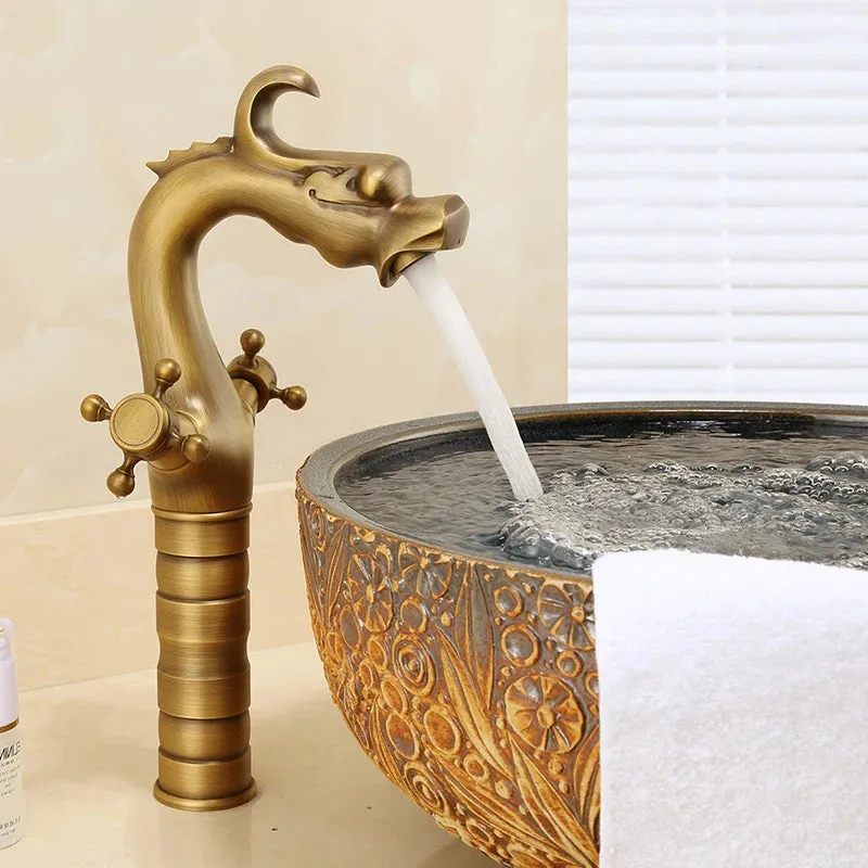 Dragon Carved Basin Faucet Sink Faucet Dual Handle Bathroom Mixer Tap