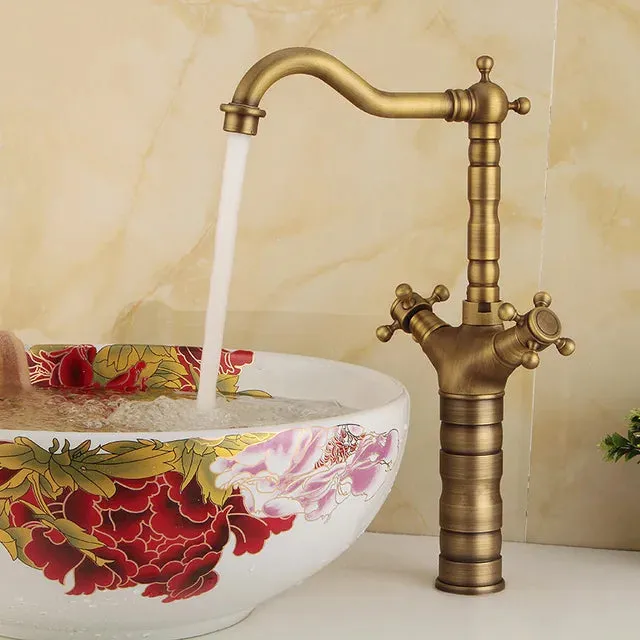 Dragon Carved Basin Faucet Sink Faucet Dual Handle Bathroom Mixer Tap