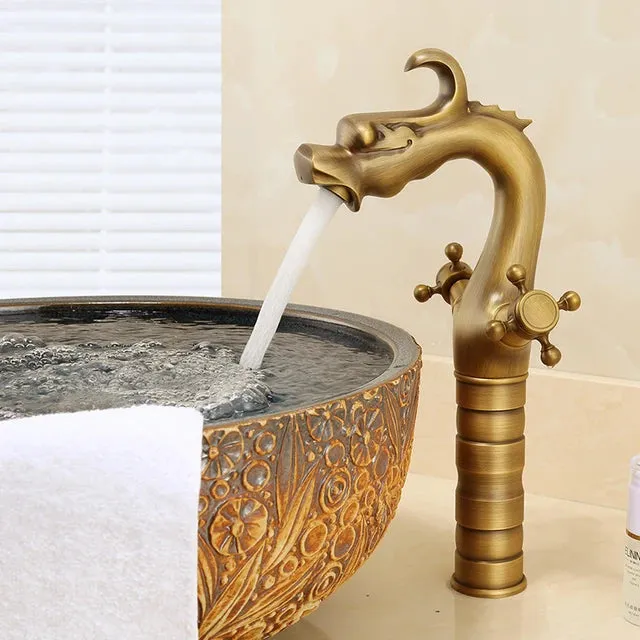 Dragon Carved Basin Faucet Sink Faucet Dual Handle Bathroom Mixer Tap