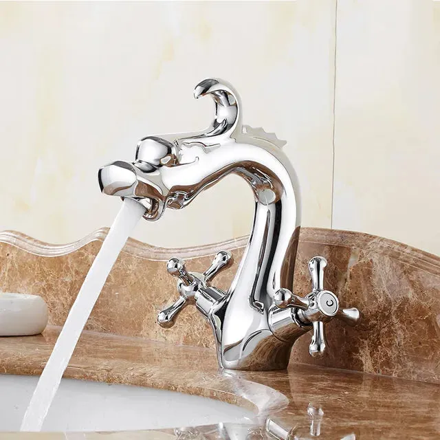 Dragon Carved Basin Faucet Sink Faucet Dual Handle Bathroom Mixer Tap