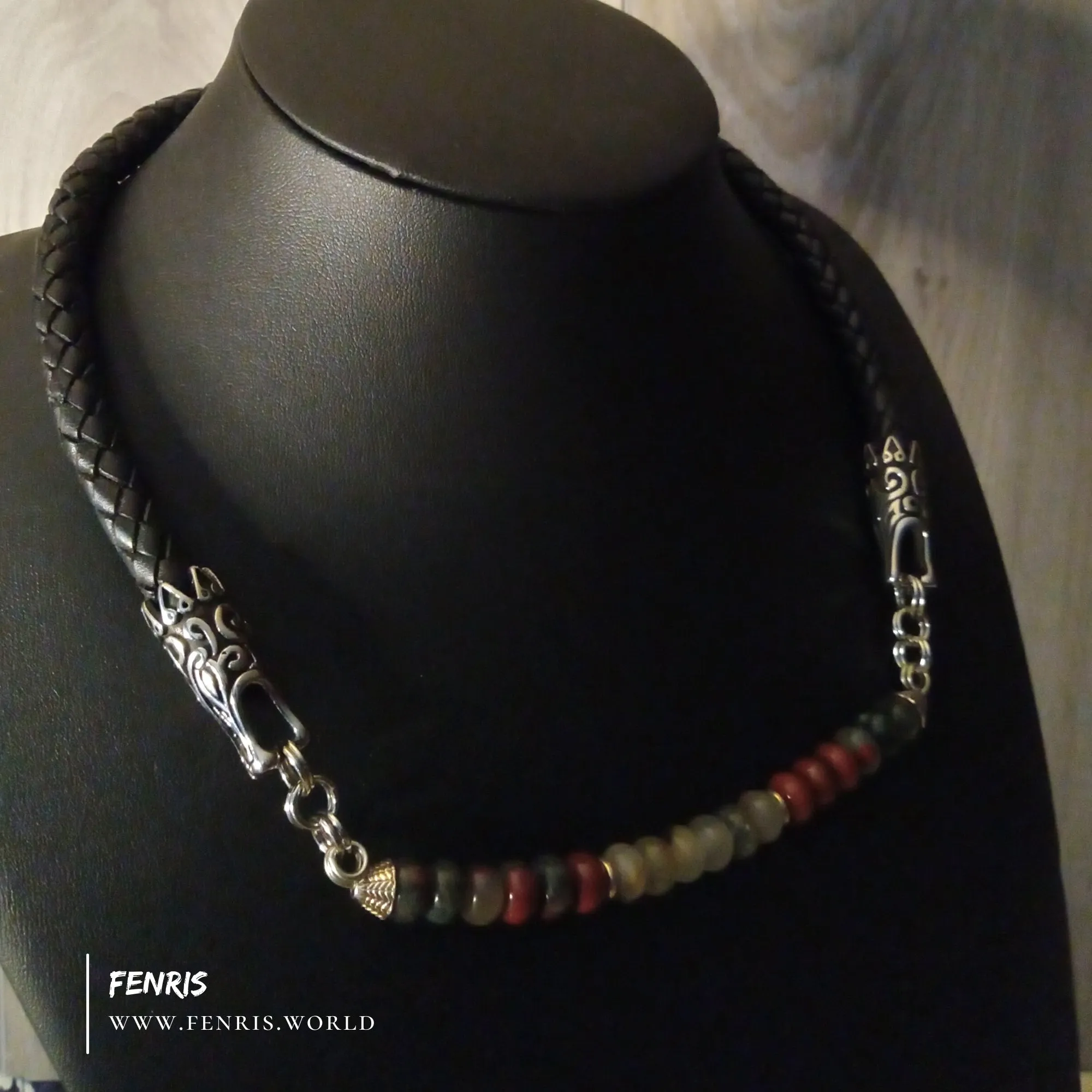 Dragon Red Bloodstone Necklace Silver Black Leather Choker | Fenris