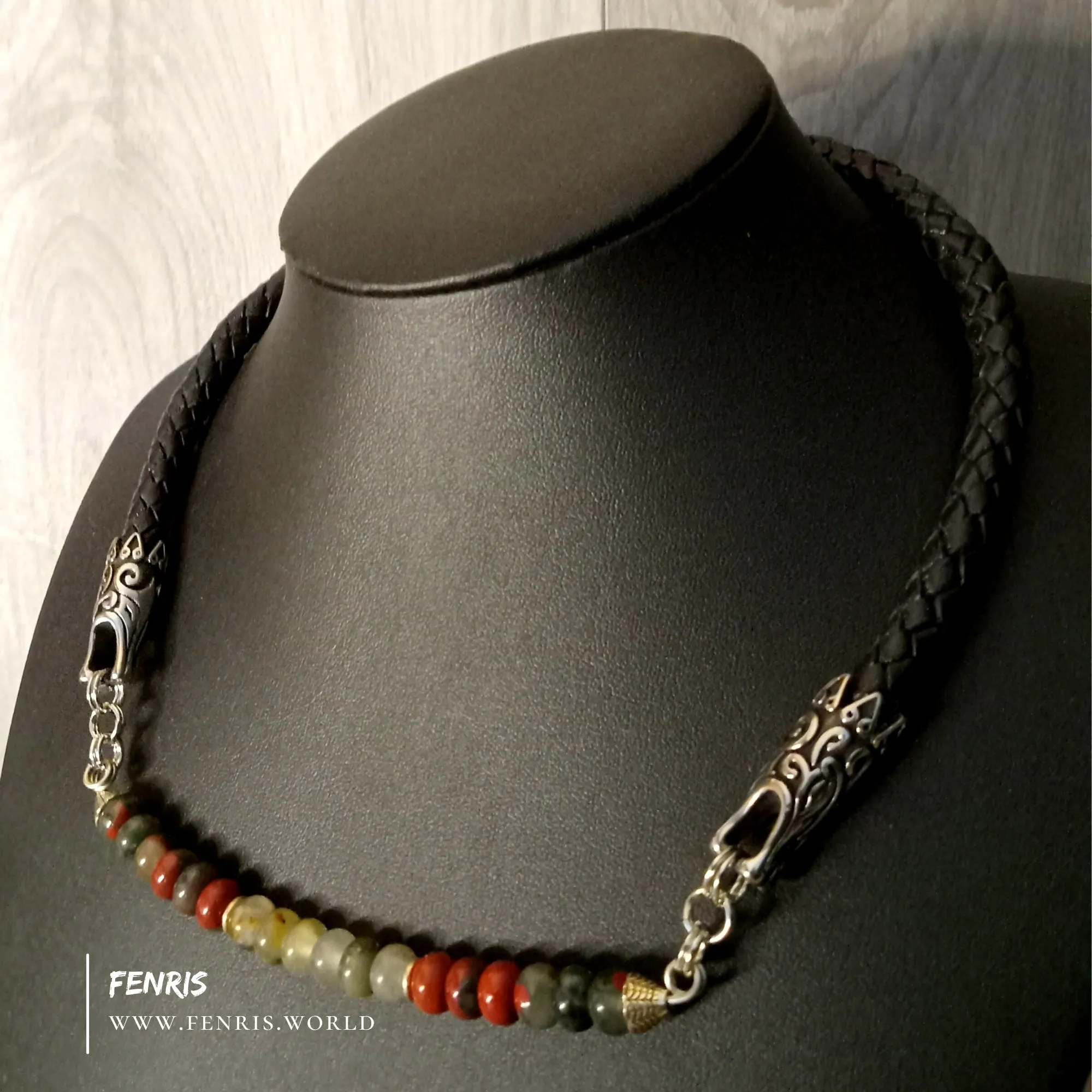 Dragon Red Bloodstone Necklace Silver Black Leather Choker | Fenris