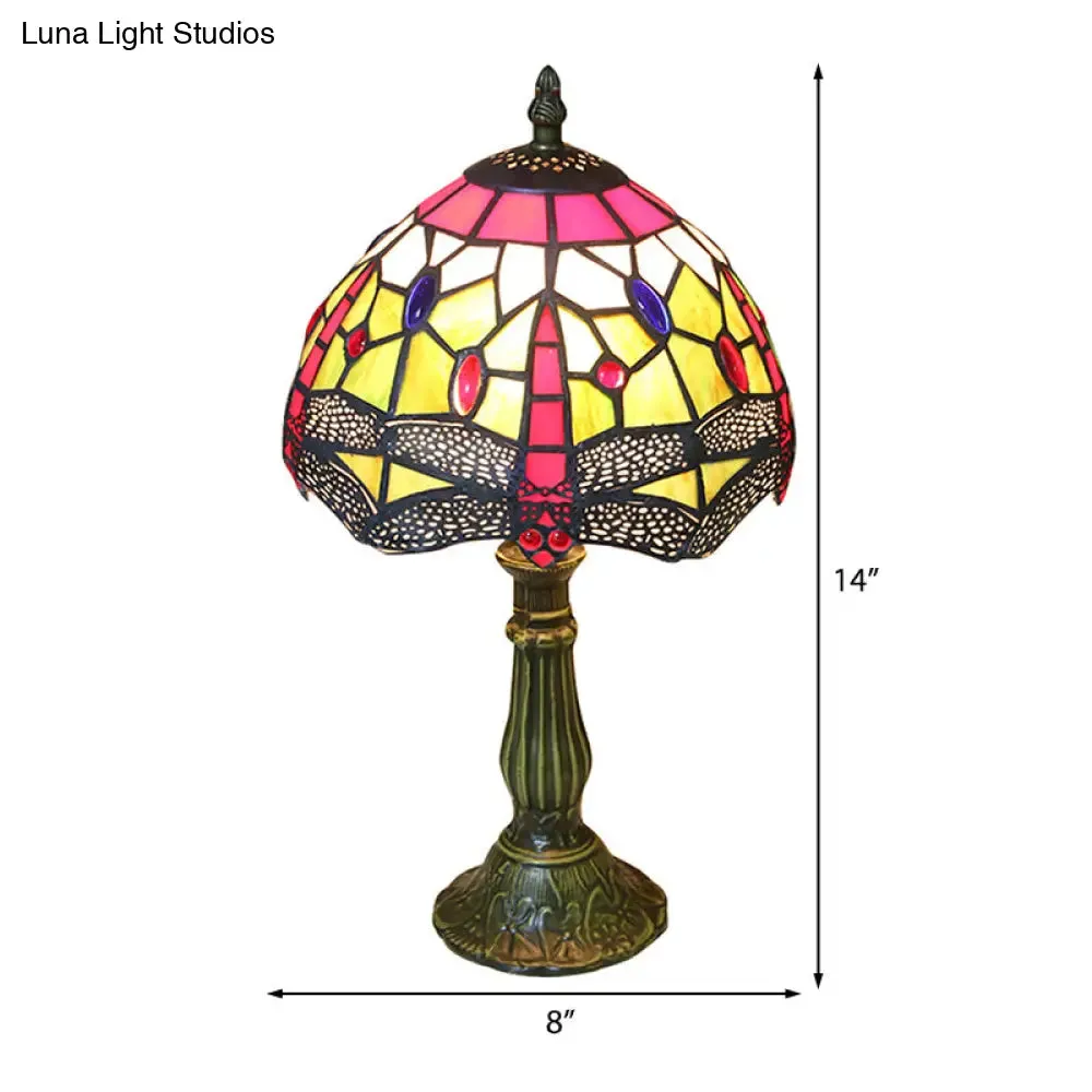 Dragonfly Table Lamp - Retro Stained Glass 1-Light Accent with Antique Bronze Finish for Study Room