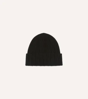 Drake's by A. Levine Black Angora Lambswool Ribbed Knit Cap