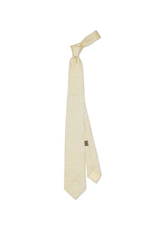 Drake's Yellow with Blue Circle Printed Silk Foulard Tie