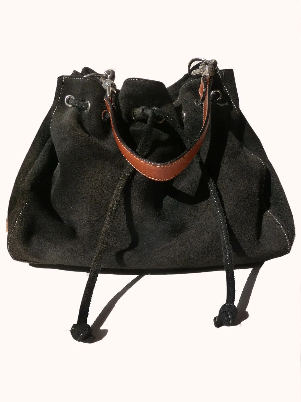 Draw String Hobo Pouch Suede Chocolate