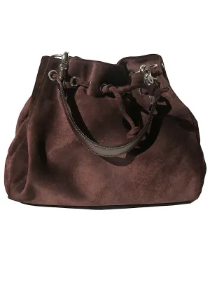 Draw String Hobo Pouch Suede Chocolate