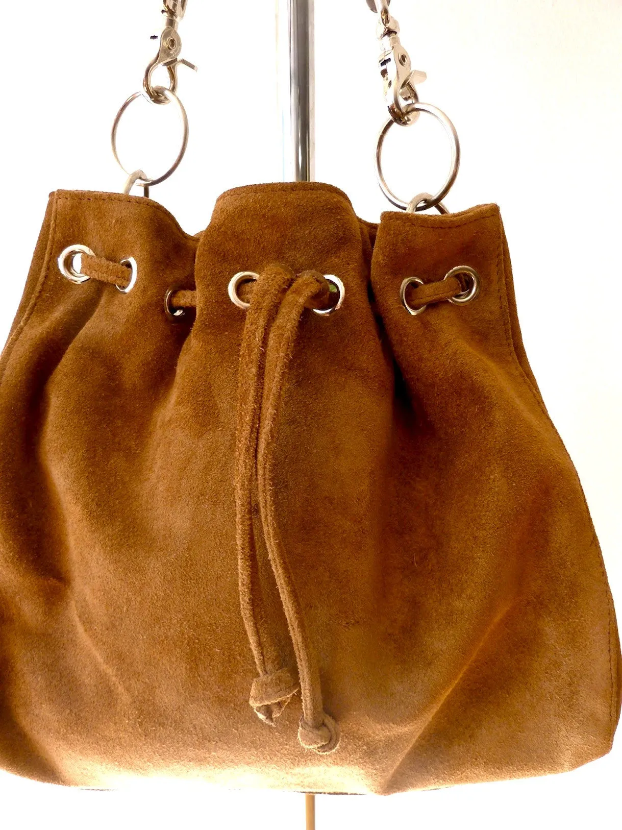 Draw String Hobo Pouch Suede Chocolate