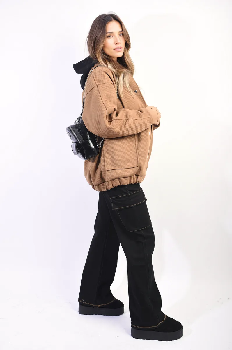 Drawstring Waist Flap Pocket Wide Leg Cargo Jeans