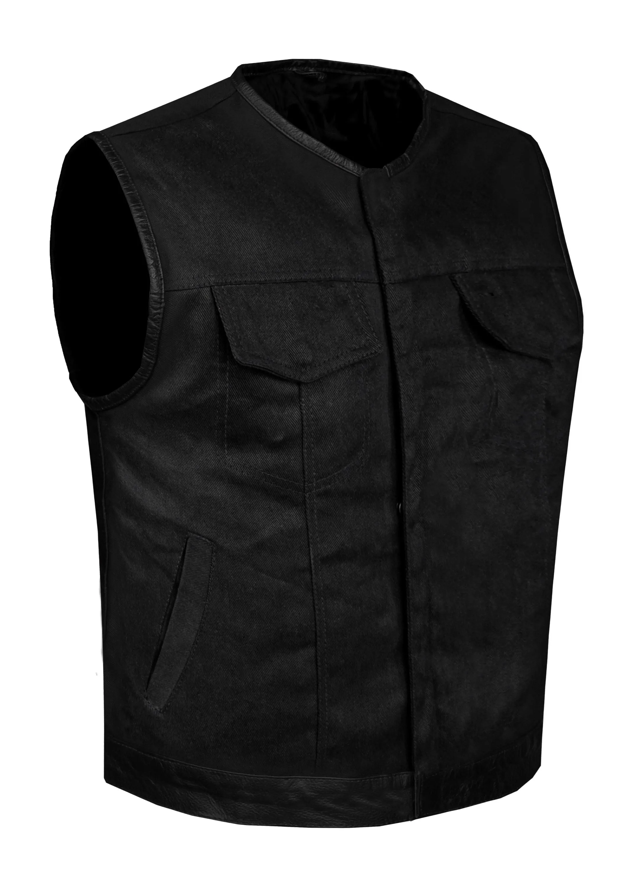 Dream Apparel Men's Premium Black Denim Motorcycle Club Vest Conceal Carry Pockets