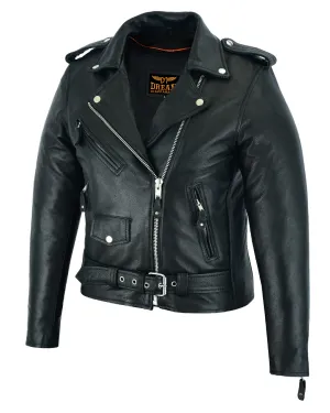 Dream Apparel Women Motorcycle Classic Leather Jacket Premier Cowhide Leather Silver Hardware