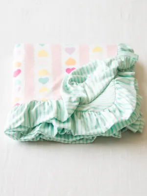 Dreamer Ruffled Blanket - Rainbow Hearts