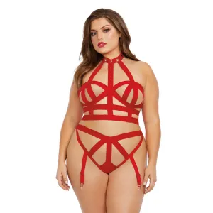 Dreamgirl Lingerie Strappy Elastic Bralette & Garter Panty Set Red 12365X