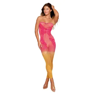 Dreamgirl Ombre Fishnet Bodystocking Butterfly Pattern 0505 - Watermelon