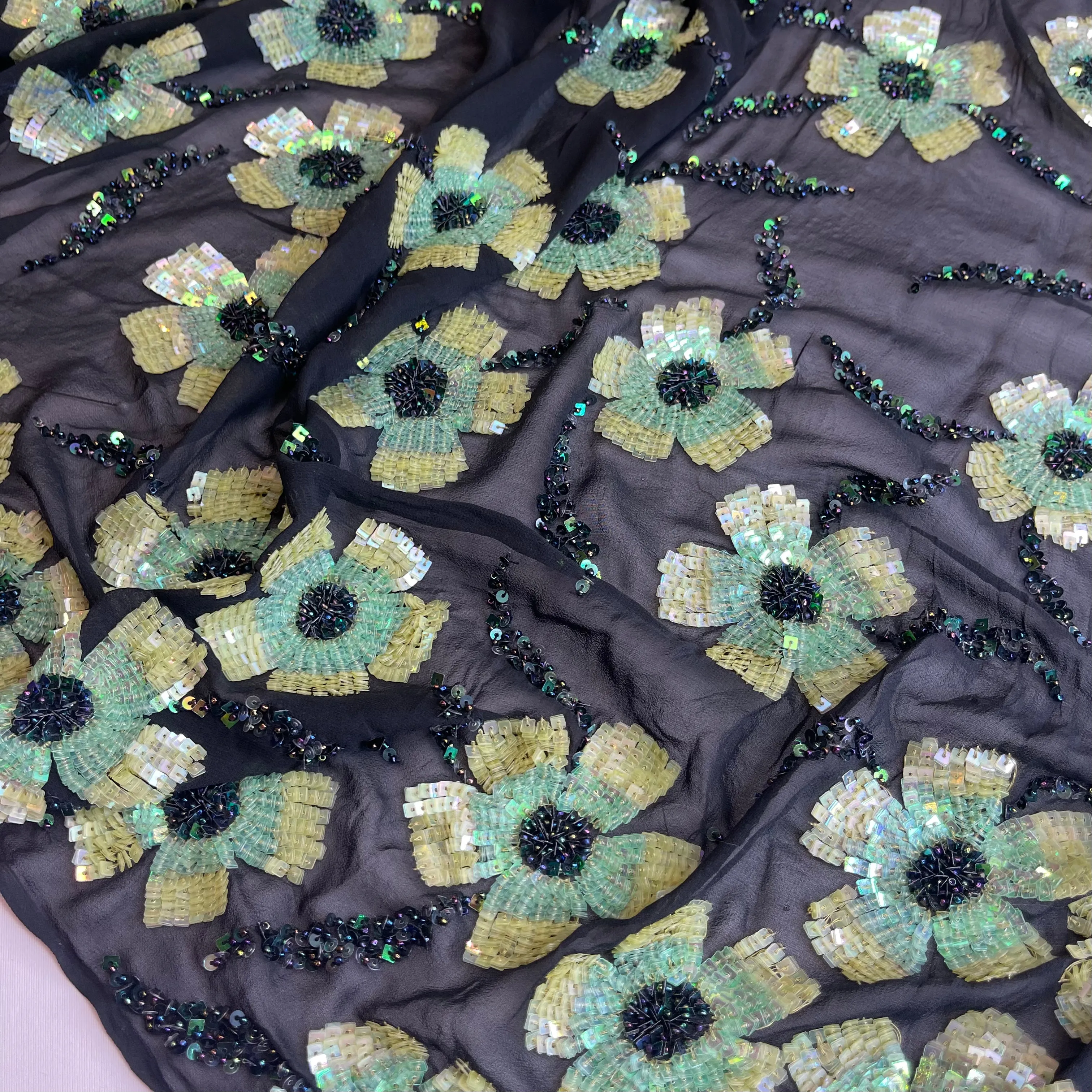 Dreaming of Daisies Beaded Silk Chiffon