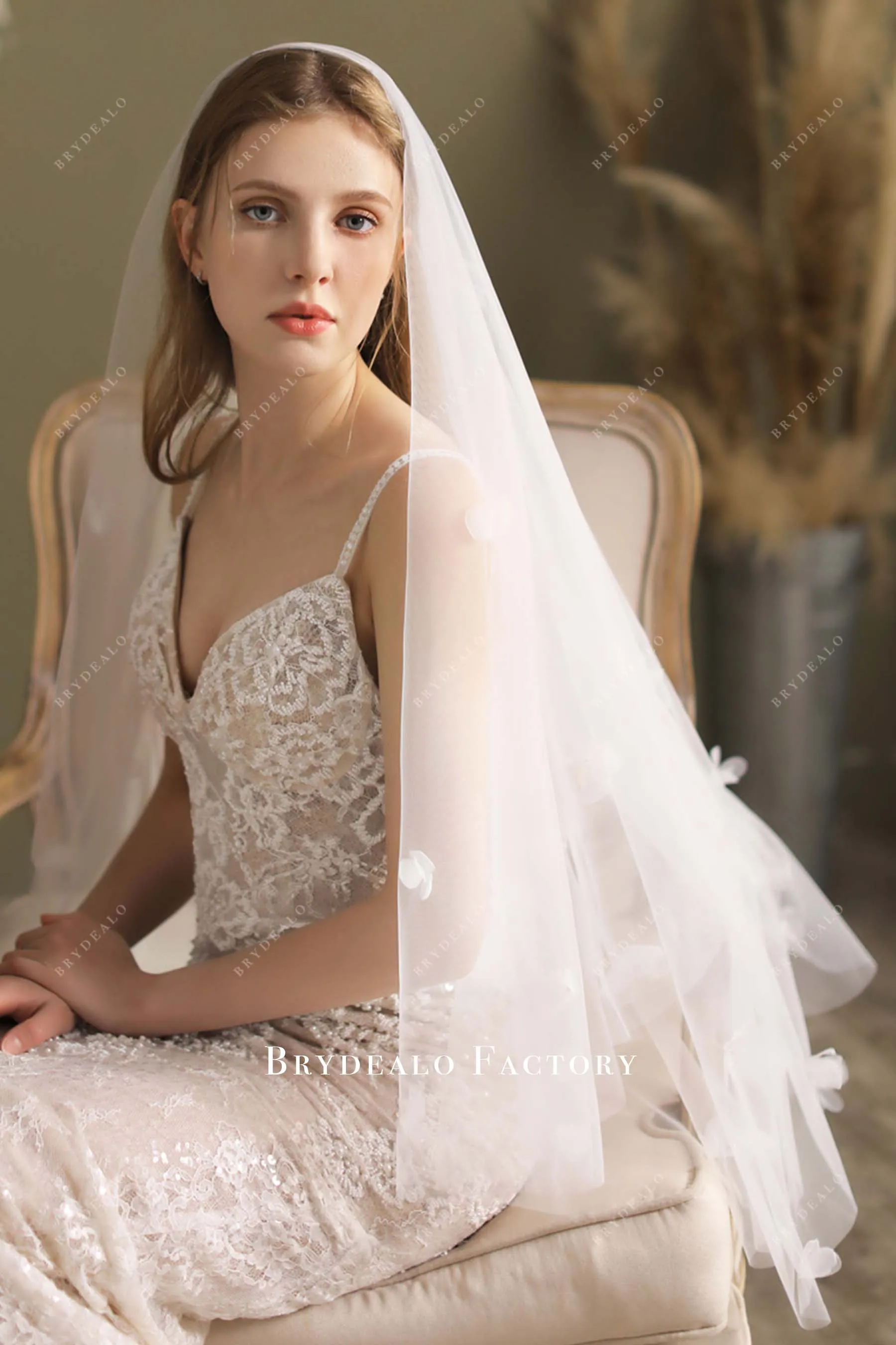 Dreamy Hand Stitched Floral Wedding Veil