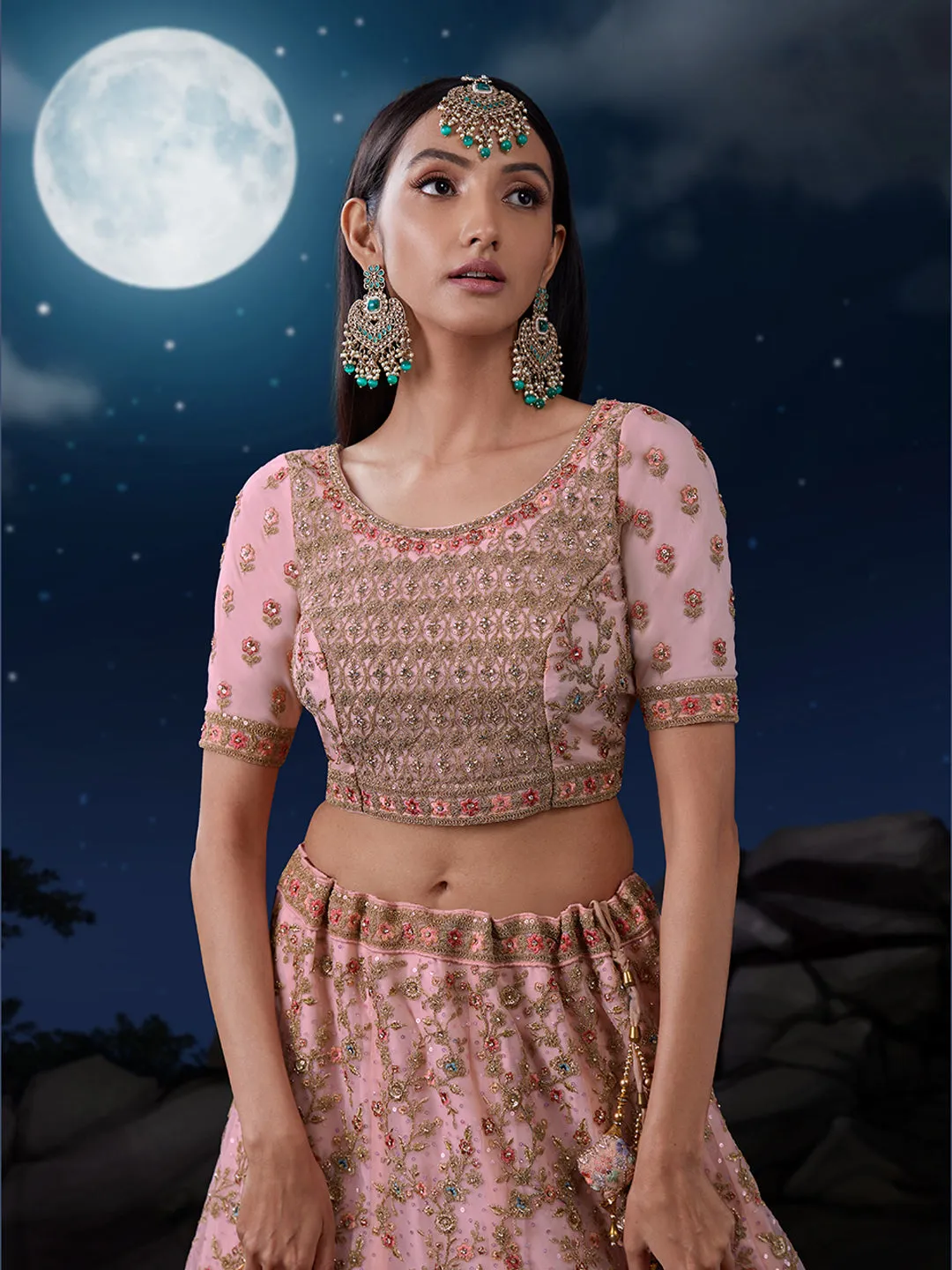 Dreamy Pink Lehenga Choli Set - Soft Net, Exquisite Embroidery