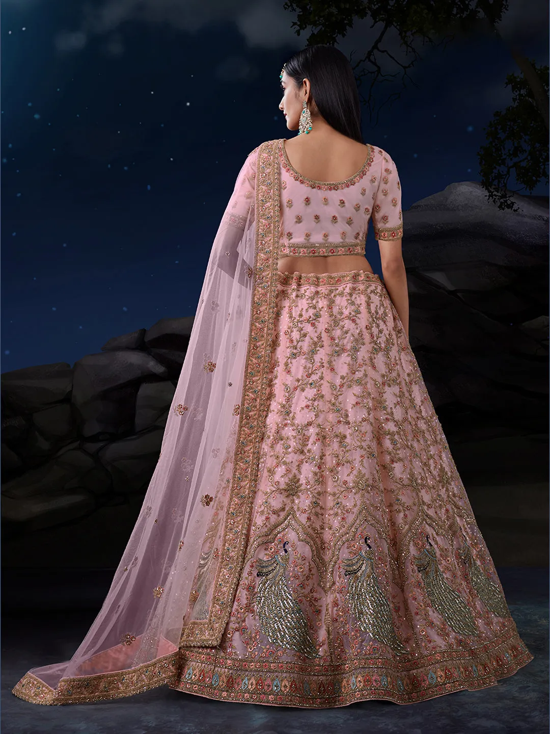 Dreamy Pink Lehenga Choli Set - Soft Net, Exquisite Embroidery