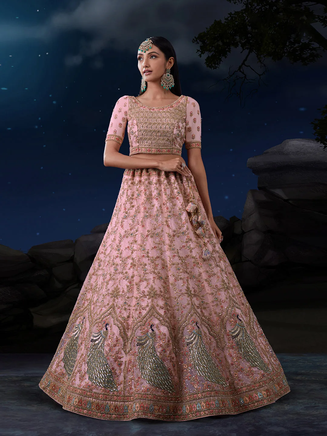 Dreamy Pink Lehenga Choli Set - Soft Net, Exquisite Embroidery