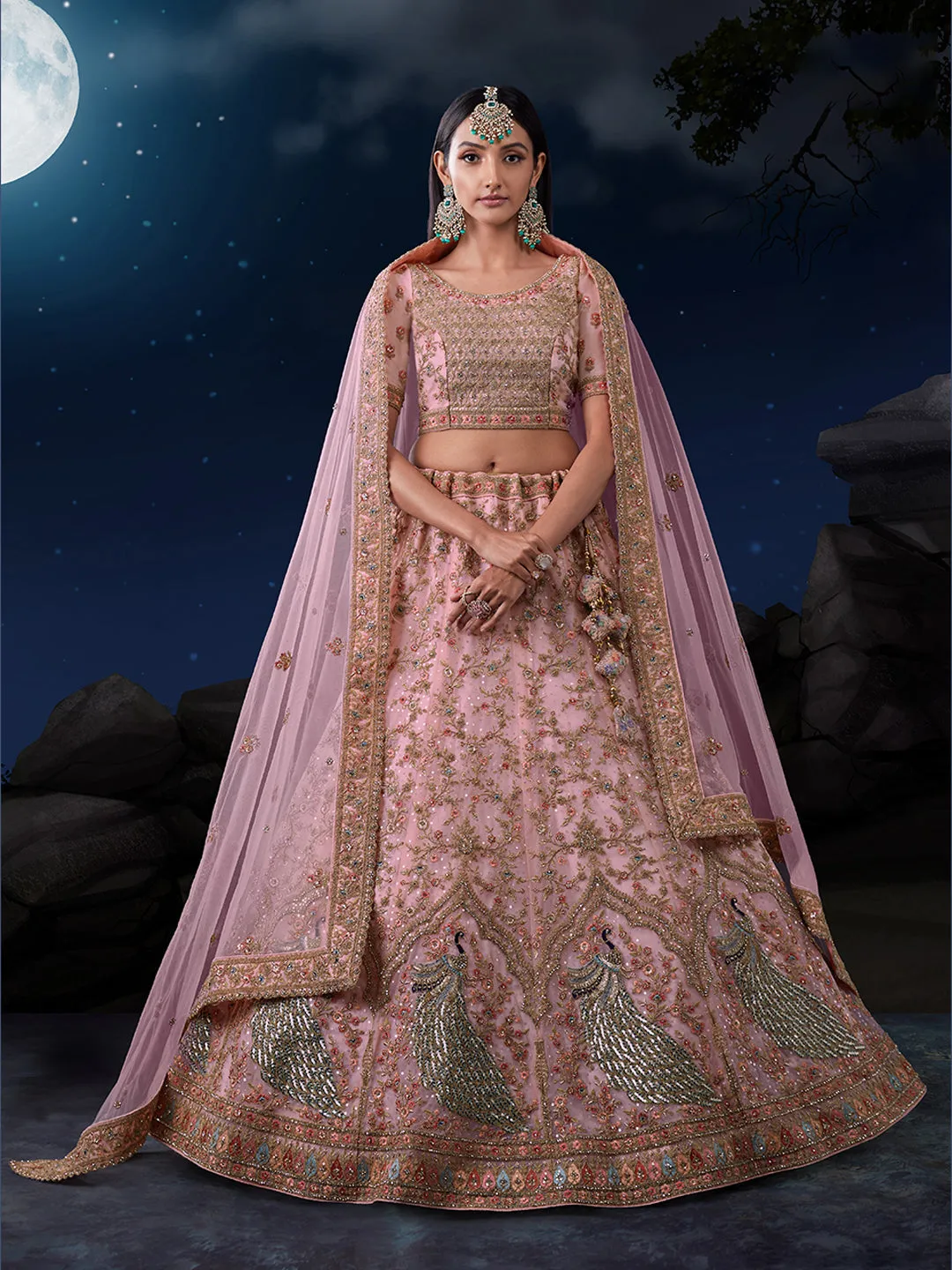 Dreamy Pink Lehenga Choli Set - Soft Net, Exquisite Embroidery