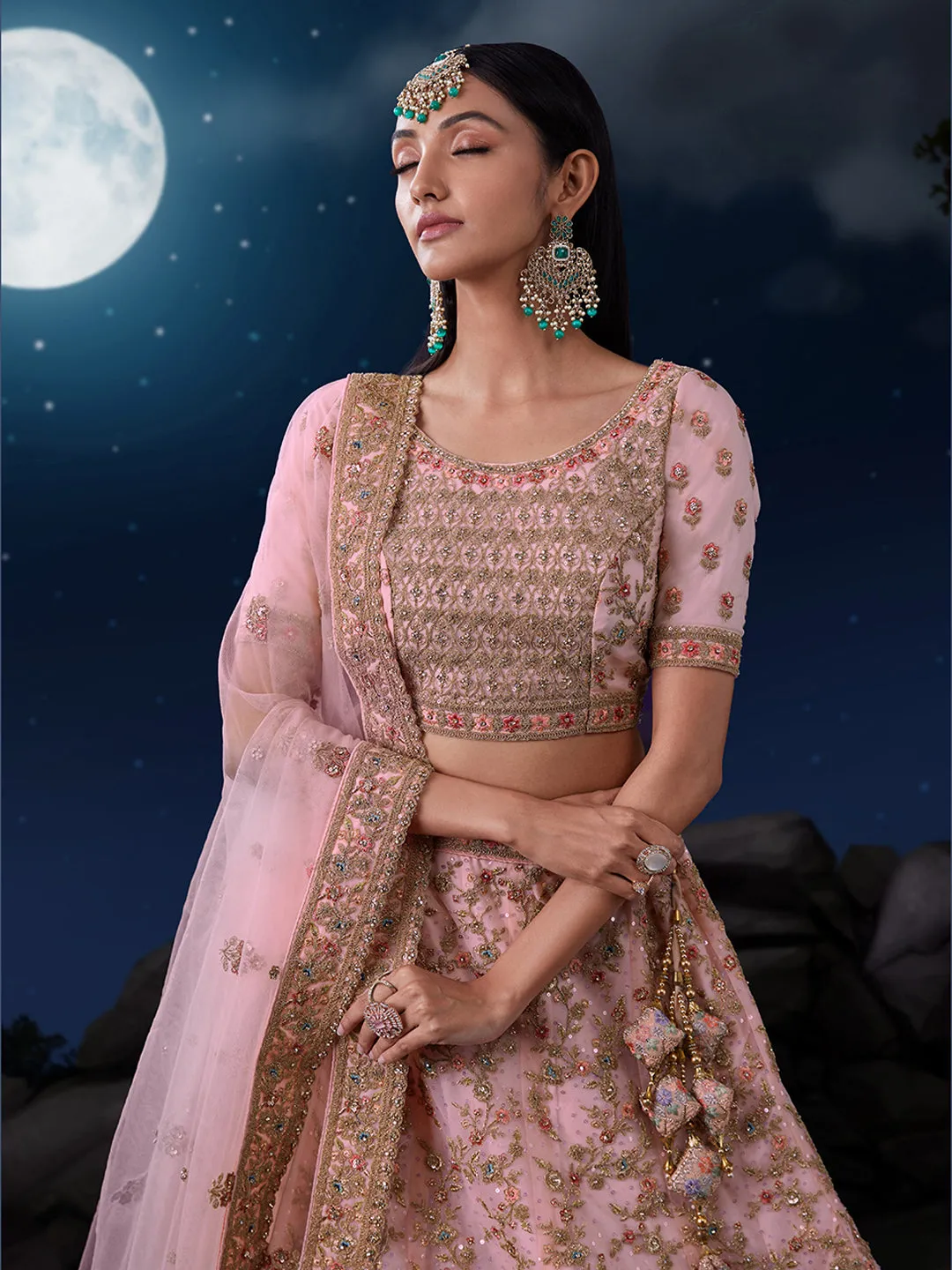 Dreamy Pink Lehenga Choli Set - Soft Net, Exquisite Embroidery