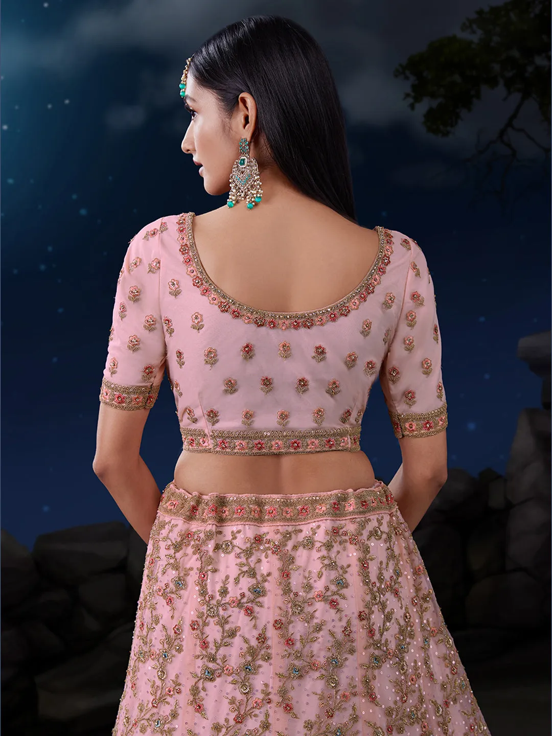 Dreamy Pink Lehenga Choli Set - Soft Net, Exquisite Embroidery