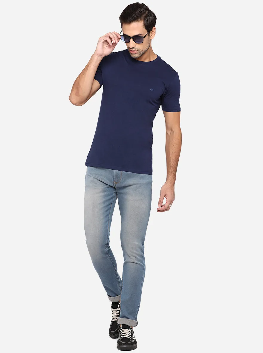 Dress Blue Solid Slim Fit T-Shirt | JadeBlue