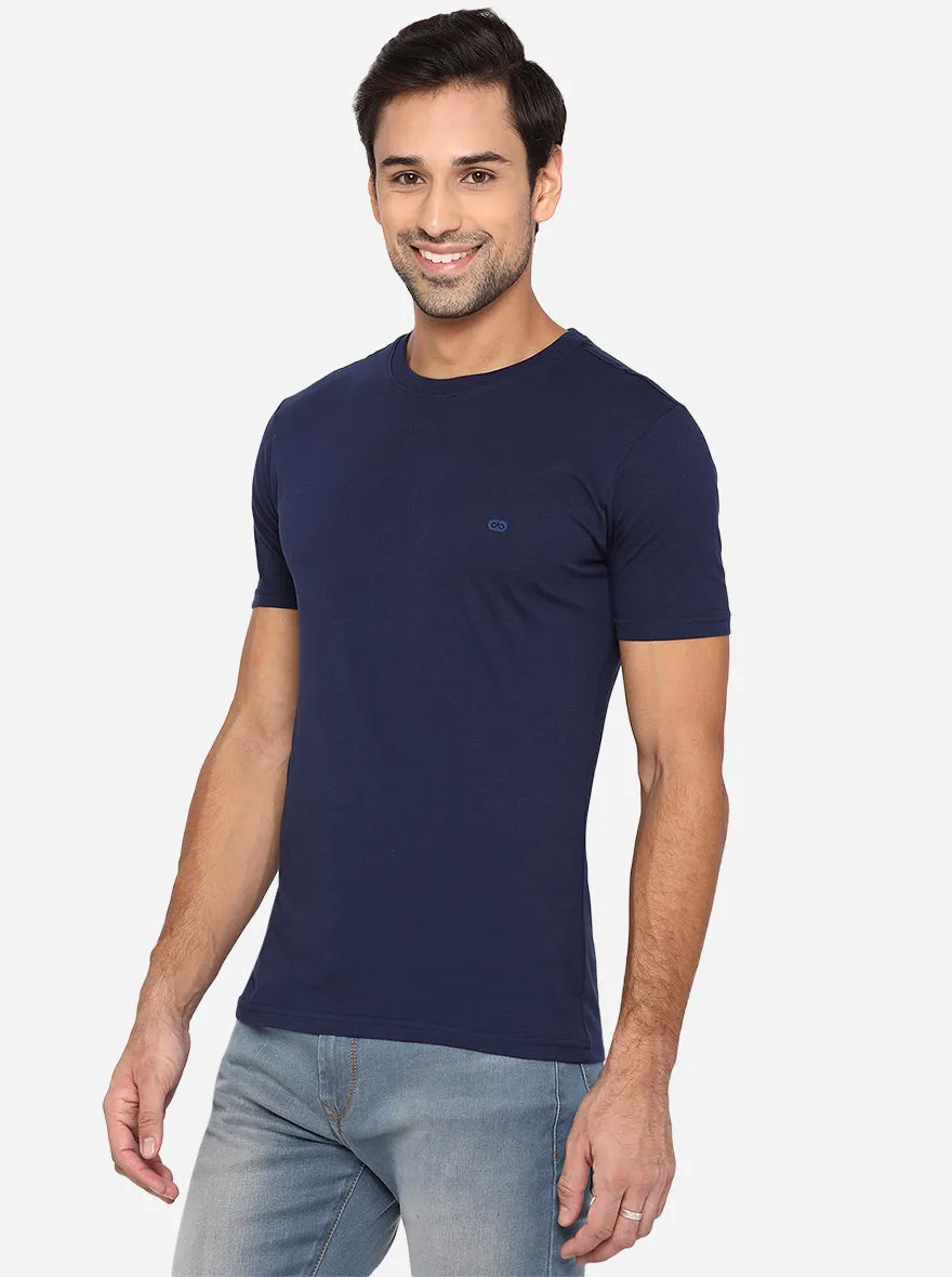 Dress Blue Solid Slim Fit T-Shirt | JadeBlue