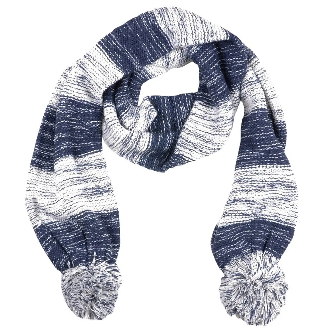 Drew Womens Knitted Scarf Marl Stripe & Large Pom Poms