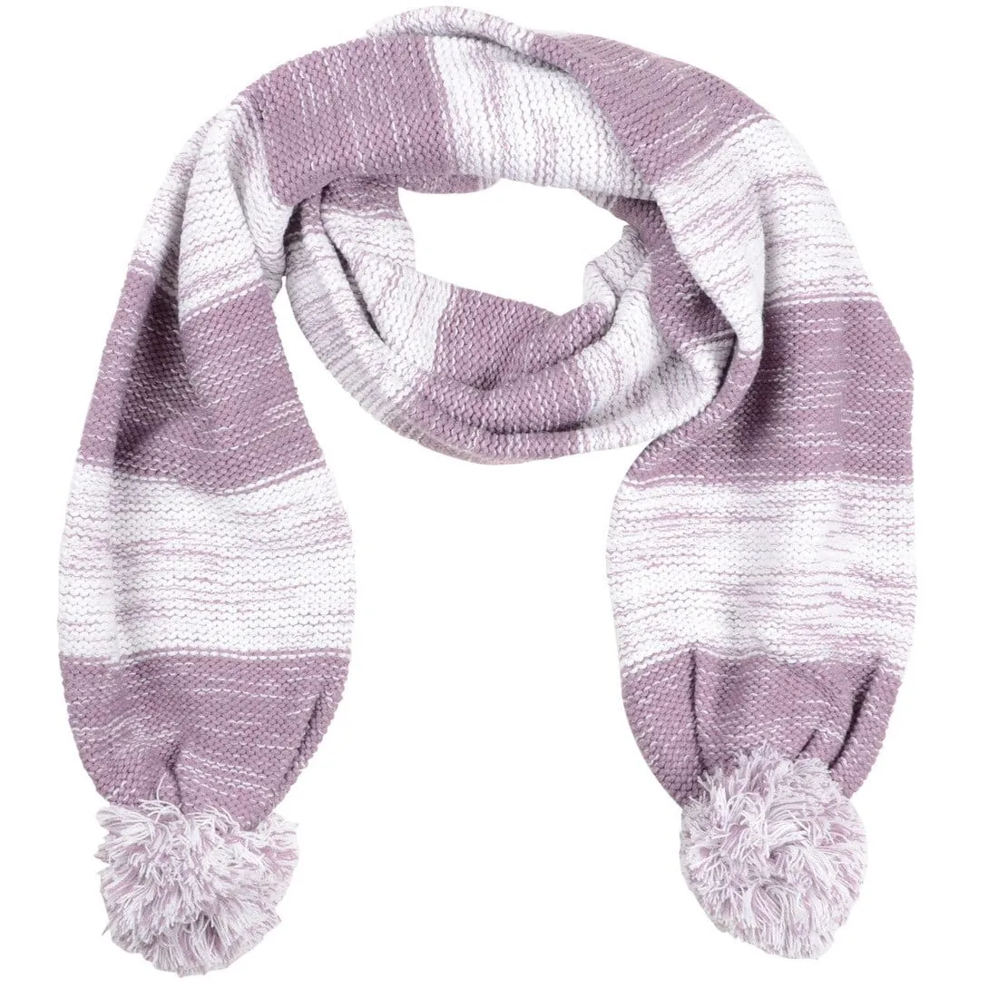 Drew Womens Knitted Scarf Marl Stripe & Large Pom Poms