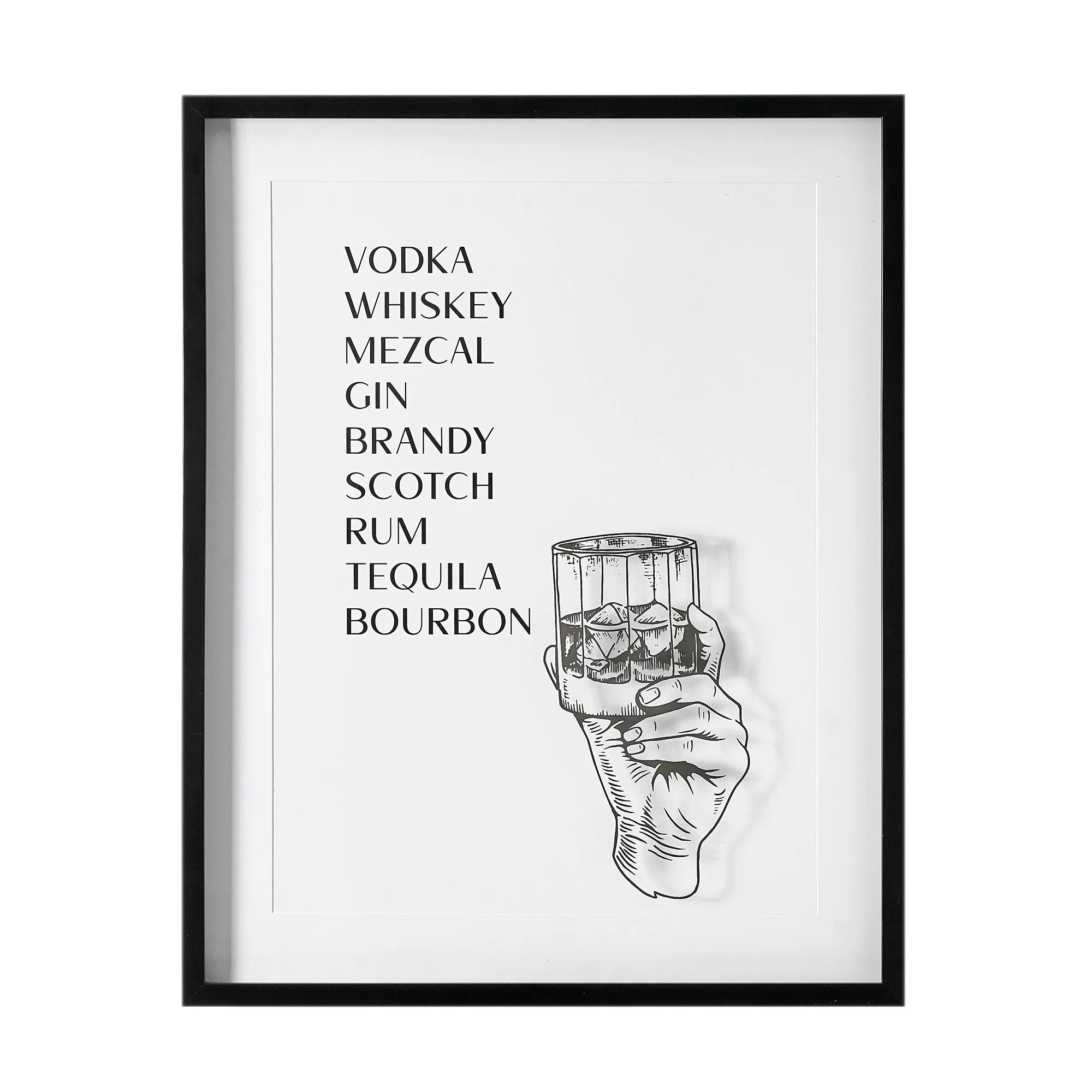 Drinks List Printed Glass Framed Wall Decor