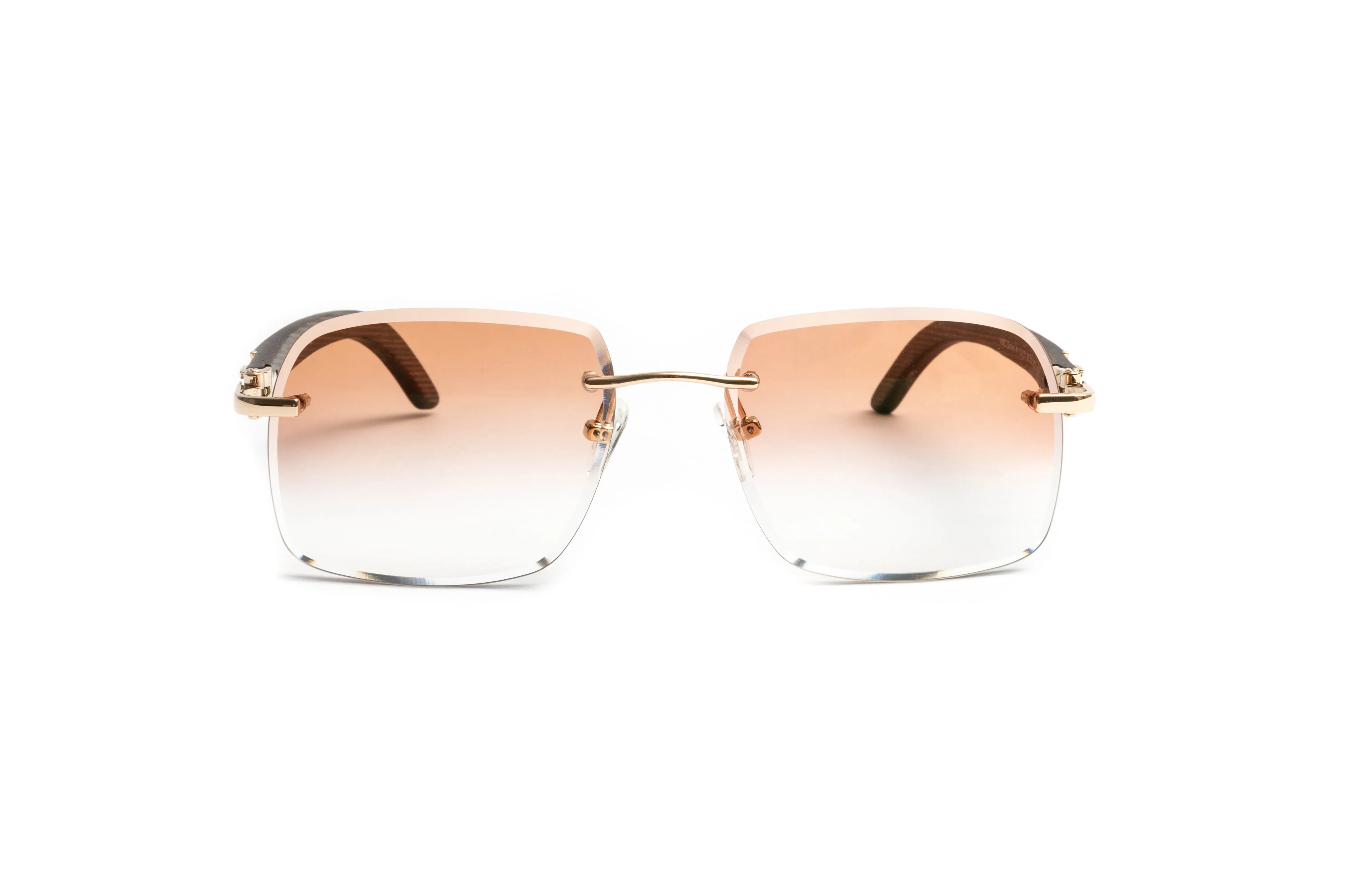 DRONE 18KT Gold & Brown Wood Sunglasses, Square Gradient Brown Lenses