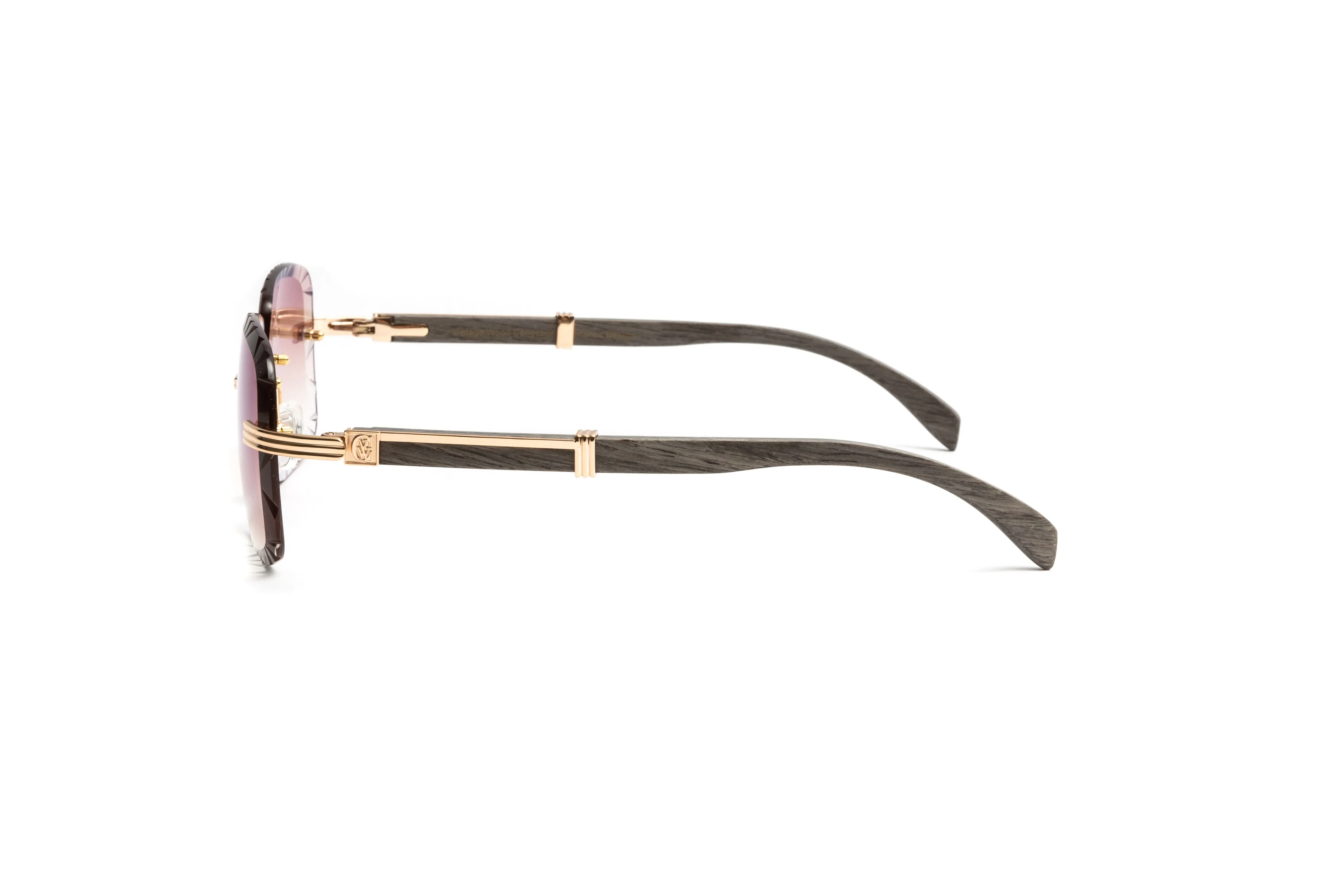 DRONE 5 18KT Gold & Grey Wood Sunglasses, Gradient Brown Diamond Cut Lenses