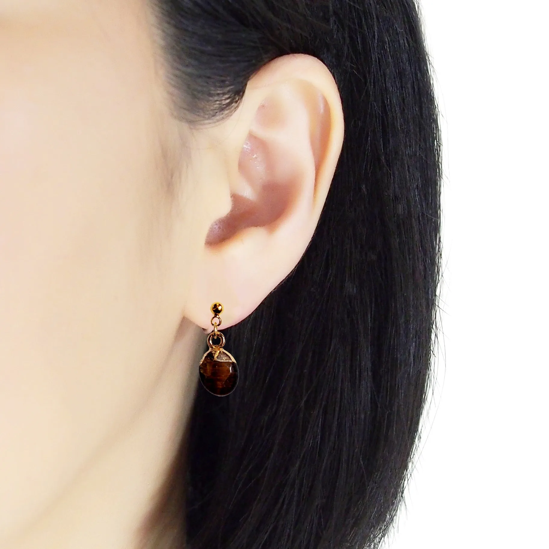 Drop Tiger Eye Invisible Clip On Earrings