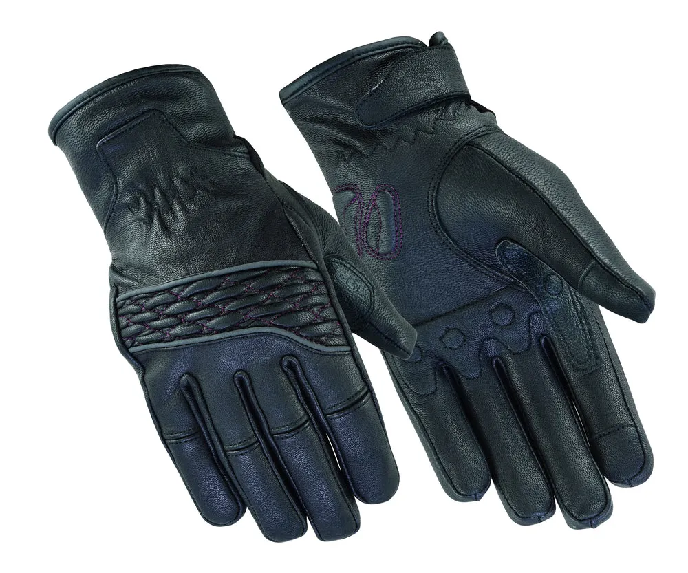 DS2425 Women's Cruiser Motorcycle Glove with Purple Stitching Detail