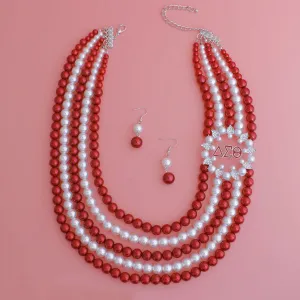 DST Inspired Necklace Red White Pearl Soror Set