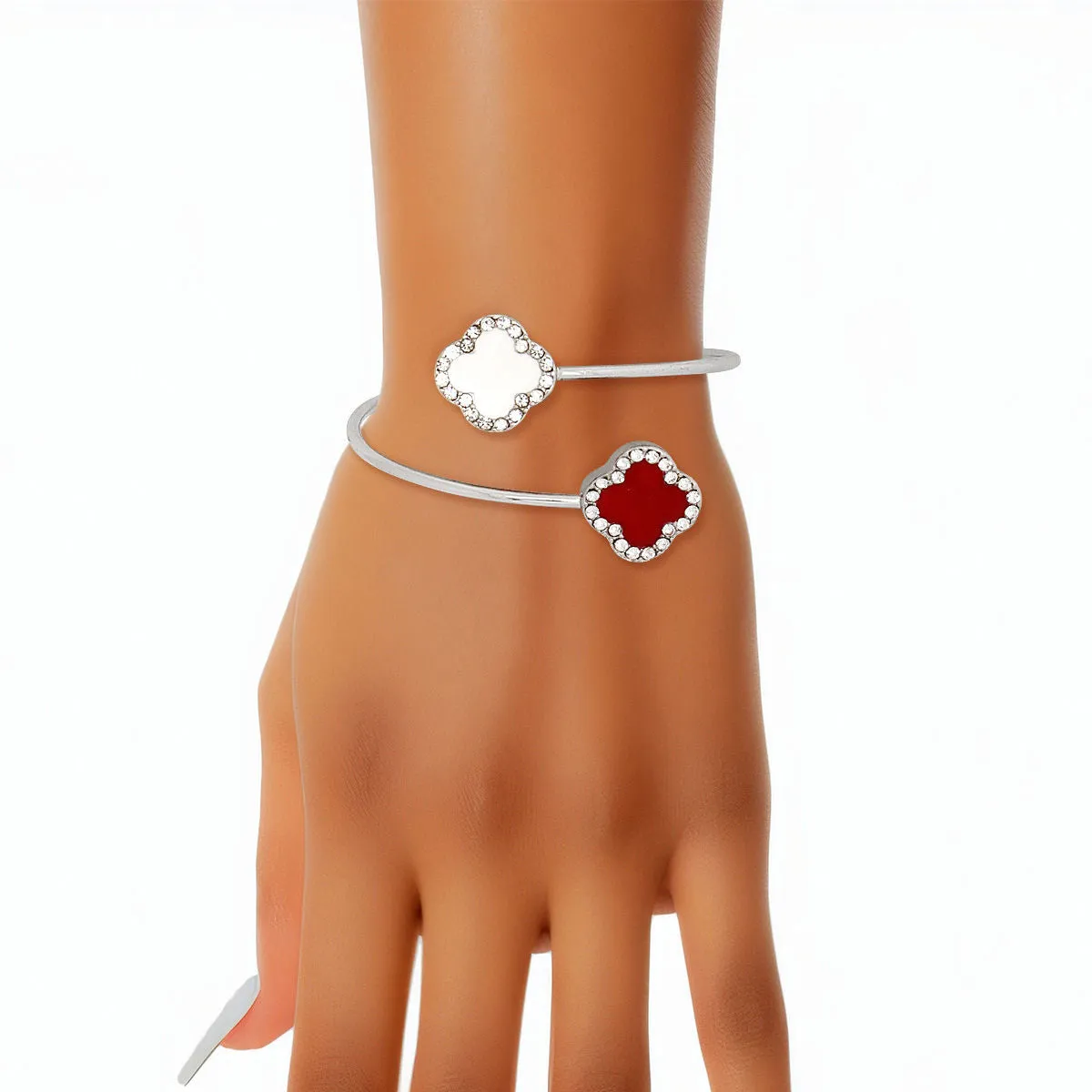 DST Sorority Inspired Red White Stone Clover Open Bangle