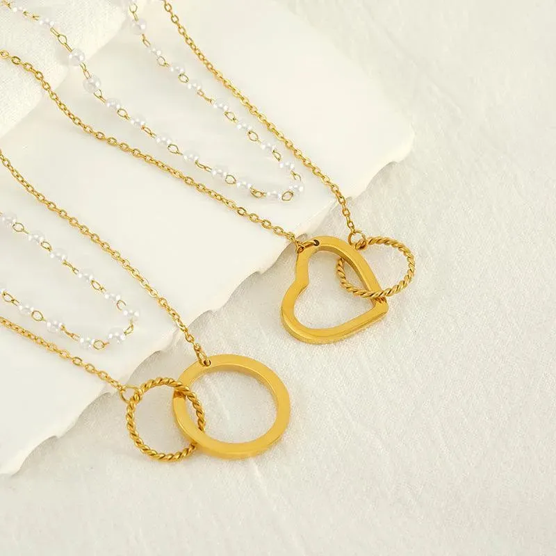 Dual Charm Pendant Necklace – Classic Gold Heart for Timeless Elegance