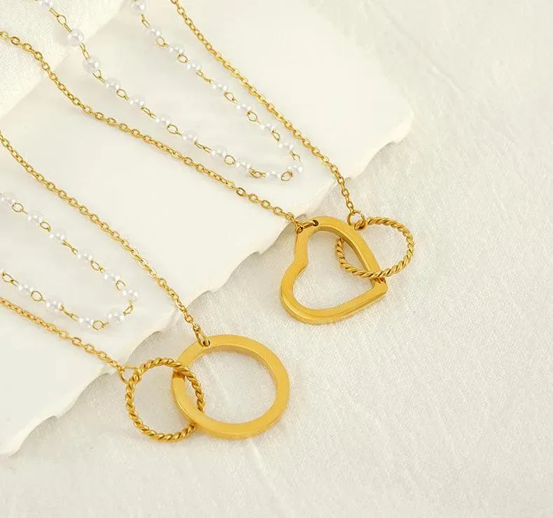 Dual Charm Pendant Necklace – Classic Gold Heart for Timeless Elegance