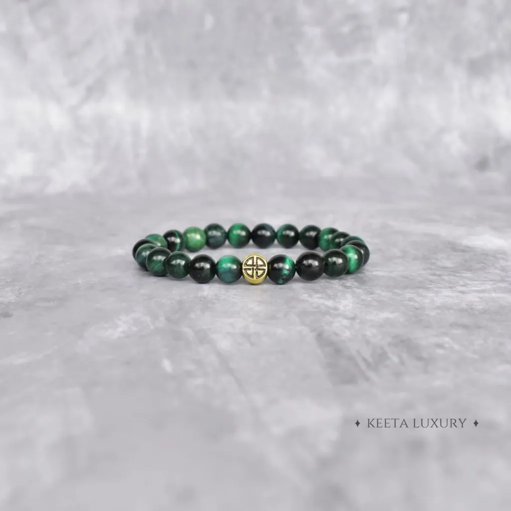 Dual Elemental - Green Tiger's Eye & Lava Beads Bracelets