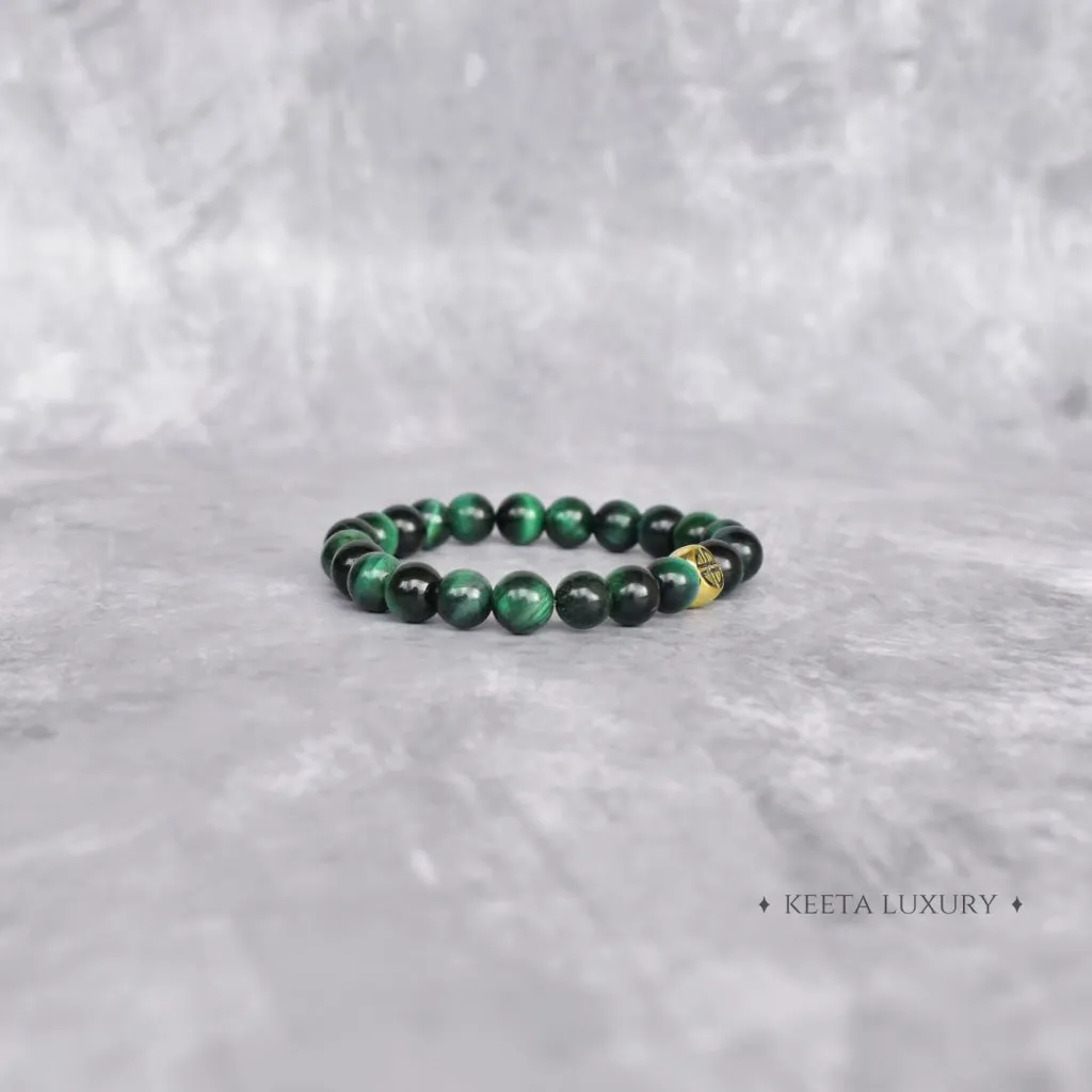 Dual Elemental - Green Tiger's Eye & Lava Beads Bracelets