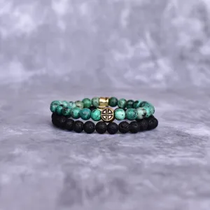 Dual Elemental  - Turquoise & Lava Beads Bracelet