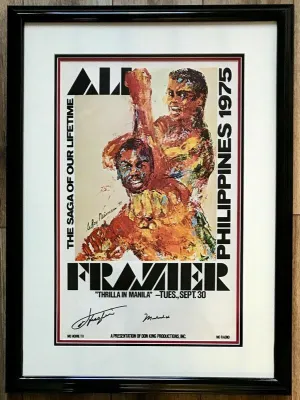 Dual-Signed Muhammad Ali/Joe Frazier Signed Custom Framed Original 1975 Thrilla in Manila Poster (JSA LOA XX22204)