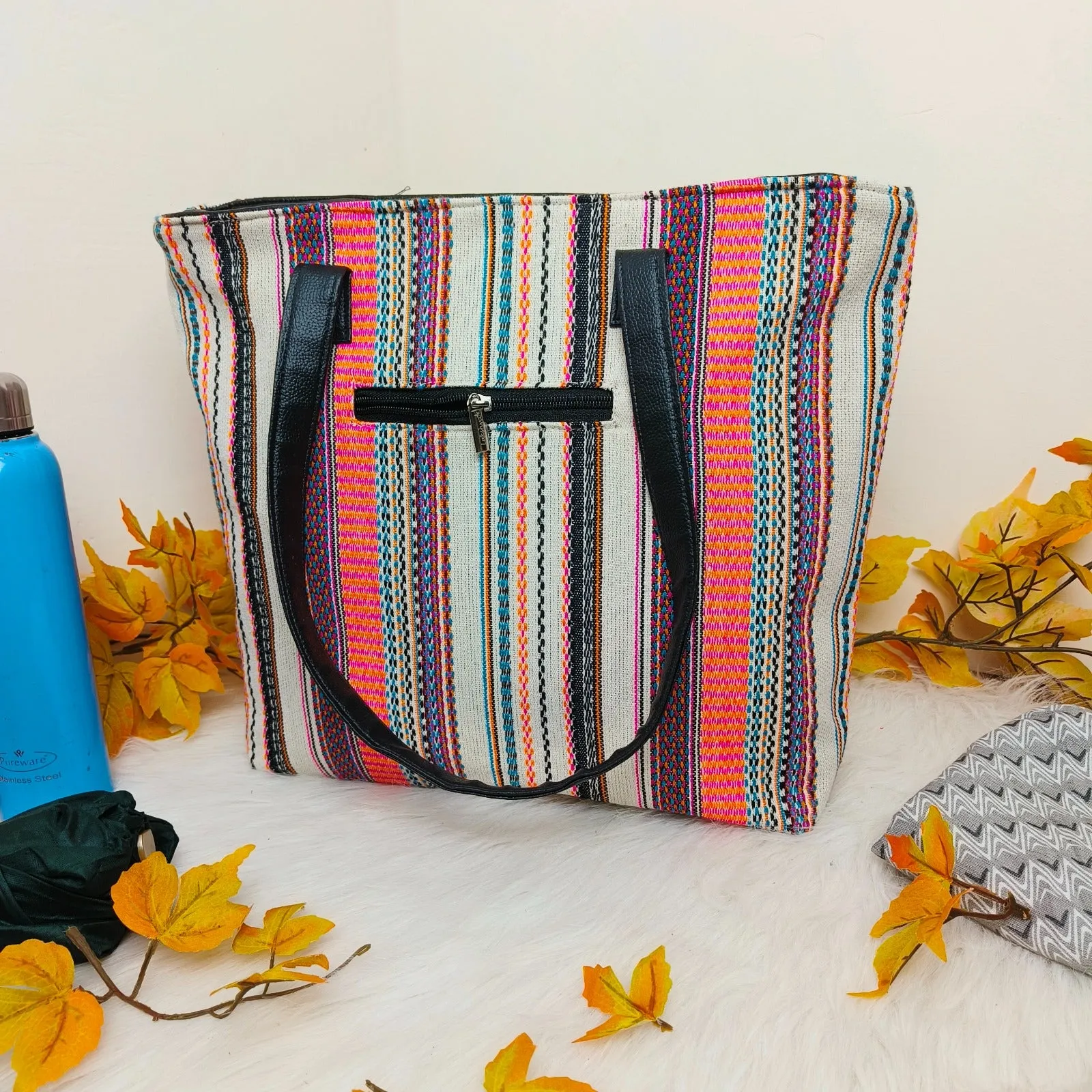 Dual Zip Fusion Tote Retro Style Pattern